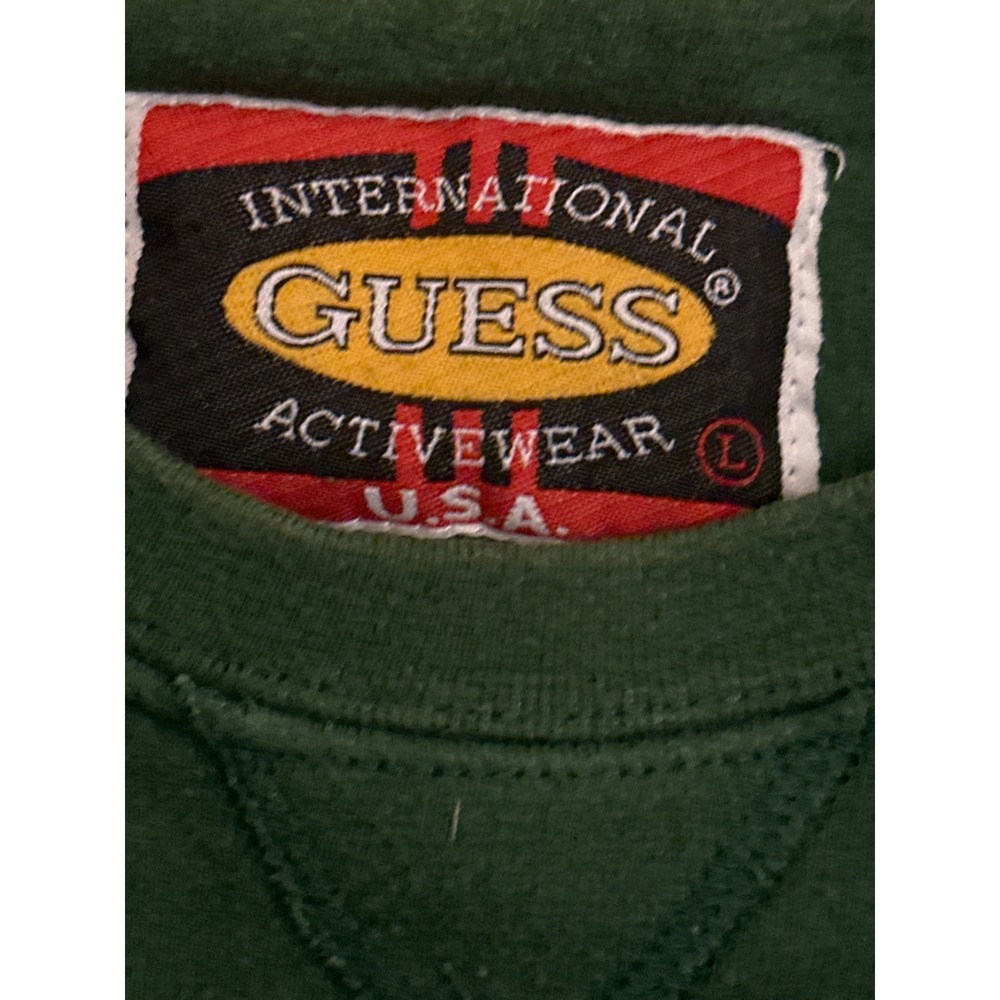 Vintage Guess Athletic Sweatshirt Mens Large Green Embroidered Logo 90s USA Made - Picture 2 of 2